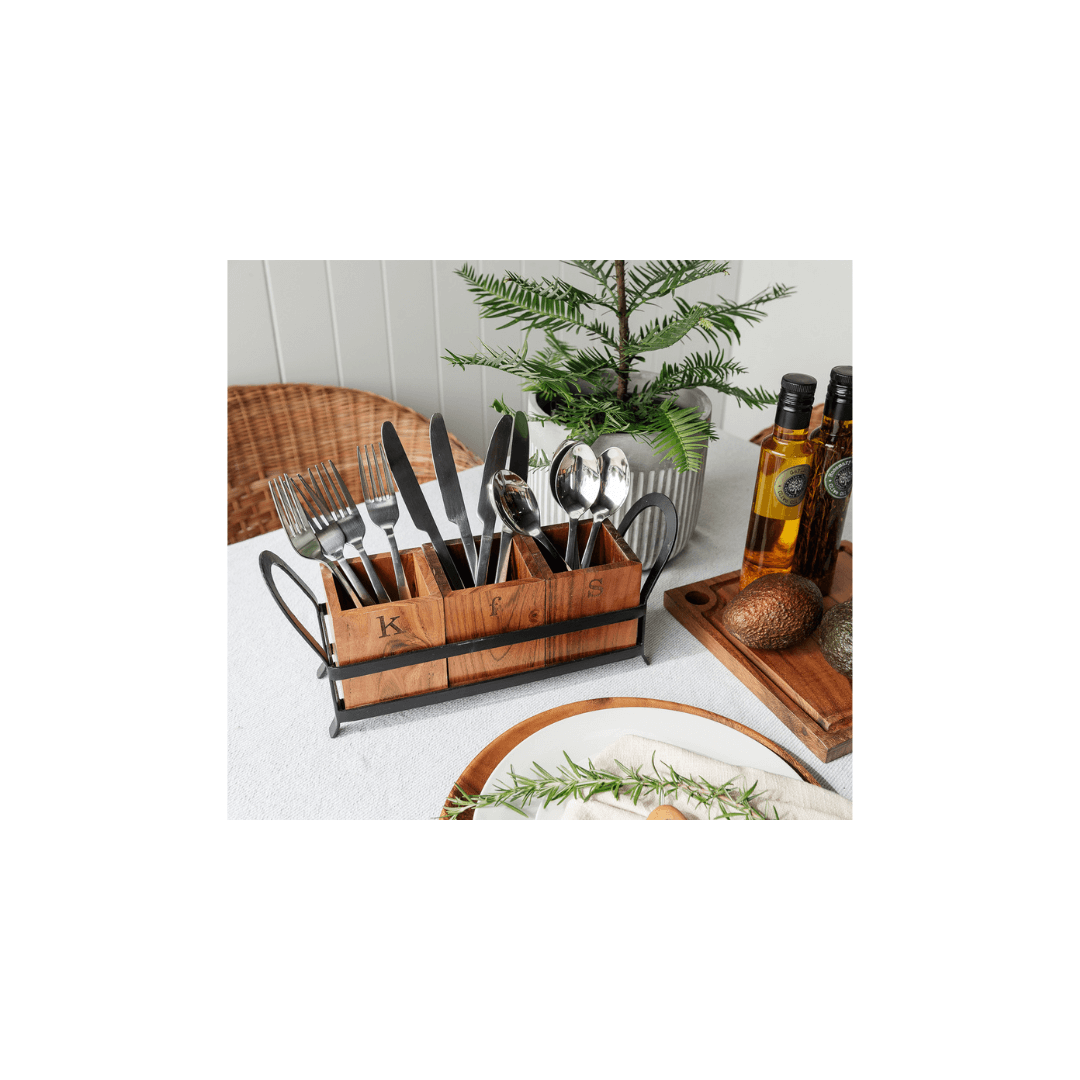 Acacia/Iron Cutlery Holder